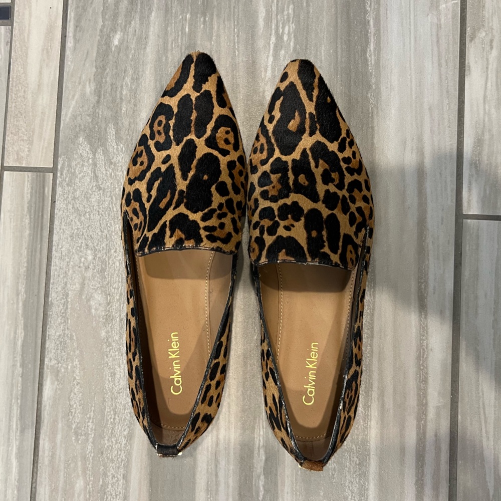 Calvin Klein Leopard Print Pointed Toe Loafers